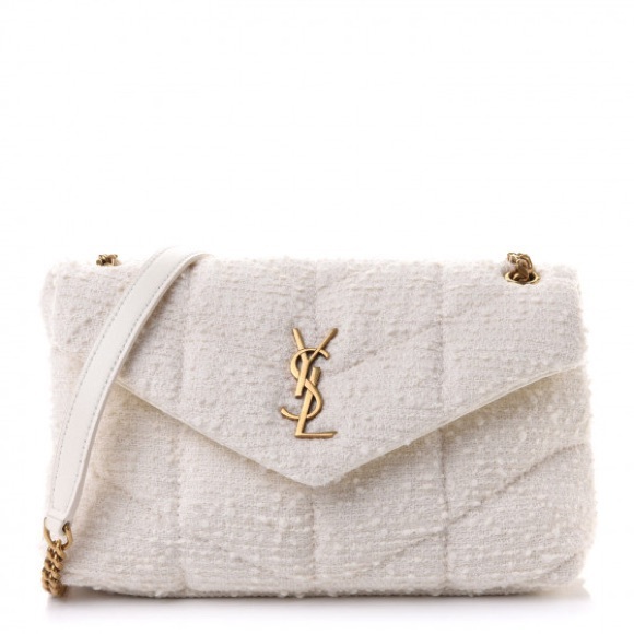 Saint Laurent Boucle Tweed Quilted Toy Loulou Puffer Monogram Chain Purse - Picture 1 of 16